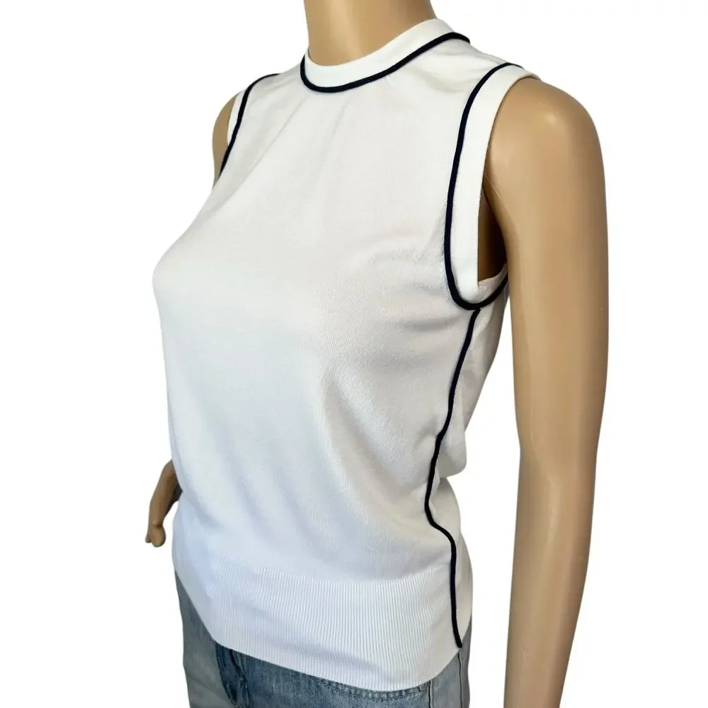 Zara Contrast Trim Sweater Tank Top White Black Knit Size S